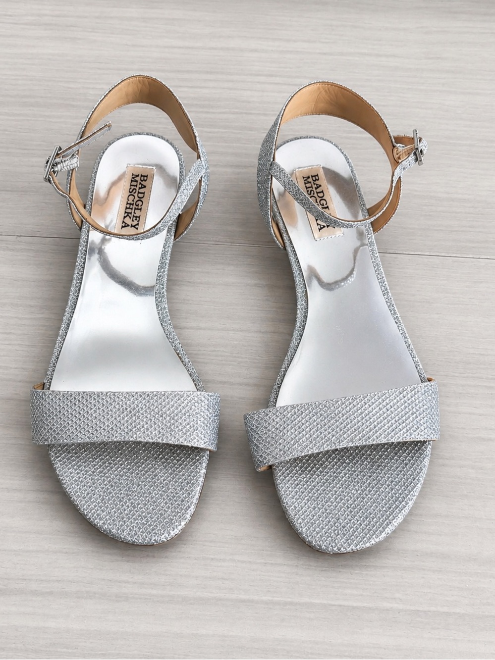 Badgley Mischka Silver Sparkle Ankle-Strap Sandals